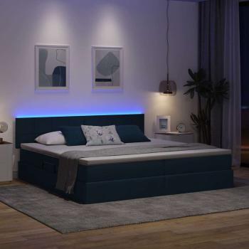 LED-Speicherbett mit Matratze Blau 200 x 200 cm Stoff