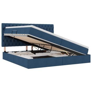 LED-Speicherbett mit Matratze Blau 200 x 200 cm Stoff