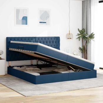 LED-Speicherbett mit Matratze Blau 200 x 200 cm Stoff