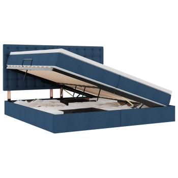 LED-Speicherbett mit Matratze Blau 200 x 200 cm Stoff
