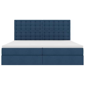 LED-Speicherbett mit Matratze Blau 200 x 200 cm Stoff