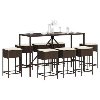 ARDEBO.de - 9-tlg. Gartenbar-Set mit Kissen Braun Poly Rattan