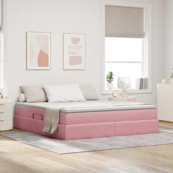 ARDEBO.de - Aufbewahrungsbett mit Matratze Rosa 160 x 200 cm Samt