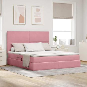 ARDEBO.de - Aufbewahrungsbett mit Matratze Rosa 160 x 200 cm Samt