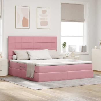 ARDEBO.de - Aufbewahrungsbett mit Matratze Rosa 160 x 200 cm Samt