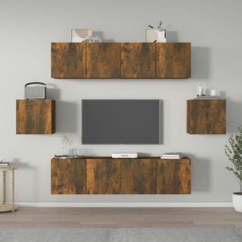 ARDEBO.de - 6-tlg. TV-Schrank-Set Räuchereiche Holzwerkstoff