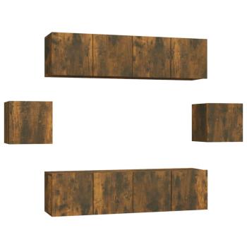 6-tlg. TV-Schrank-Set Räuchereiche Holzwerkstoff