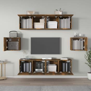 6-tlg. TV-Schrank-Set Räuchereiche Holzwerkstoff