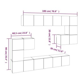 10-tlg. TV-Schrank-Set Räuchereiche Holzwerkstoff