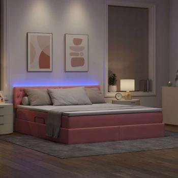 LED-Speicherbett mit Matratze Rosa 160 x 200 cm Samt