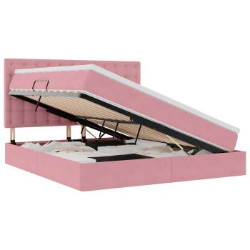 LED-Speicherbett mit Matratze Rosa 160 x 200 cm Samt