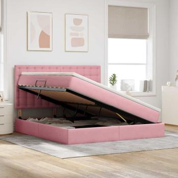 LED-Speicherbett mit Matratze Rosa 160 x 200 cm Samt