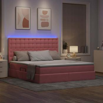 LED-Speicherbett mit Matratze Rosa 160 x 200 cm Samt