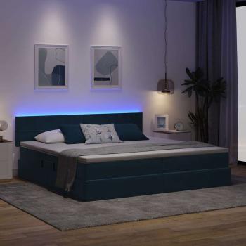 LED-Speicherbett mit Matratze Dunkelblau 200 x 200 cm Samt
