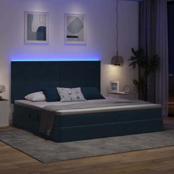 LED-Speicherbett mit Matratze Dunkelblau 200 x 200 cm Samt