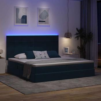 LED-Speicherbett mit Matratze Dunkelblau 200 x 200 cm Samt