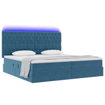 LED-Speicherbett mit Matratze Dunkelblau 200 x 200 cm Samt