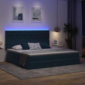 LED-Speicherbett mit Matratze Dunkelblau 200 x 200 cm Samt