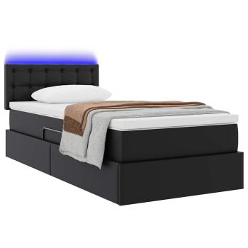 Bett mit Stauraum und LED Schwarz 90 x 200 cm Kunstleder