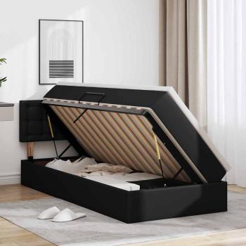 Bett mit Stauraum und LED Schwarz 90 x 200 cm Kunstleder
