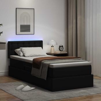 Bett mit Stauraum und LED Schwarz 90 x 200 cm Kunstleder