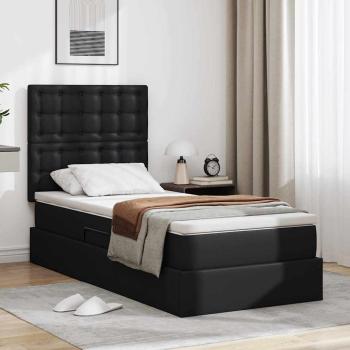 ARDEBO.de - Bett mit Stauraum und LED Schwarz 90 x 200 cm Kunstleder