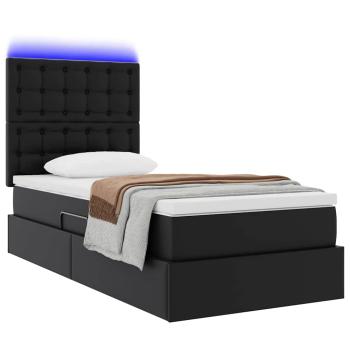 Bett mit Stauraum und LED Schwarz 90 x 200 cm Kunstleder
