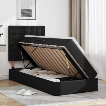 Bett mit Stauraum und LED Schwarz 90 x 200 cm Kunstleder
