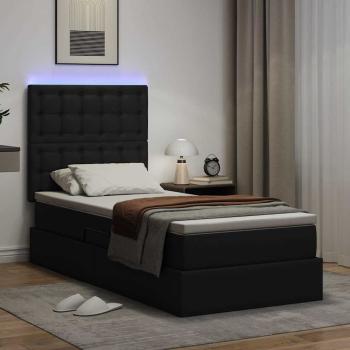 Bett mit Stauraum und LED Schwarz 90 x 200 cm Kunstleder