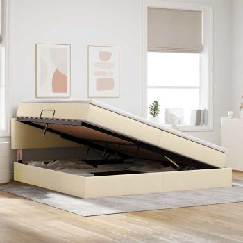 LED-Speicherbett mit Matratze Creme 200 x 200 cm Stoff