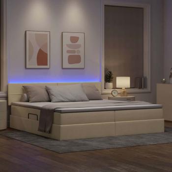 LED-Speicherbett mit Matratze Creme 200 x 200 cm Stoff