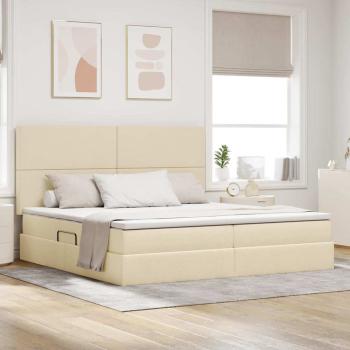 ARDEBO.de - LED-Speicherbett mit Matratze Creme 200 x 200 cm Stoff