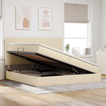 LED-Speicherbett mit Matratze Creme 200 x 200 cm Stoff