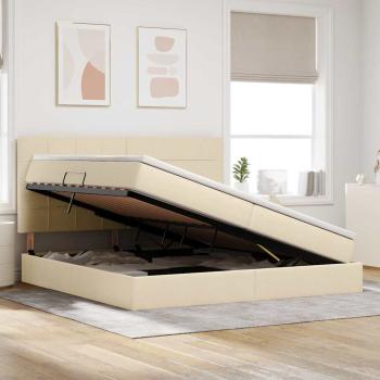 LED-Speicherbett mit Matratze Creme 200 x 200 cm Stoff