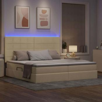LED-Speicherbett mit Matratze Creme 200 x 200 cm Stoff