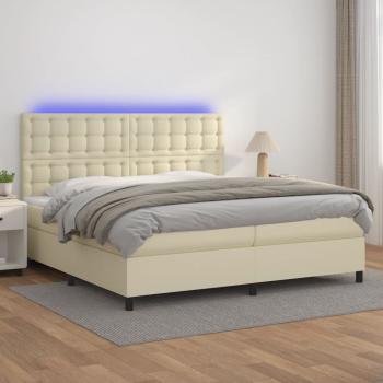 ARDEBO.de - Boxspringbett mit Matratze & LED Creme 200x200 cm Kunstleder