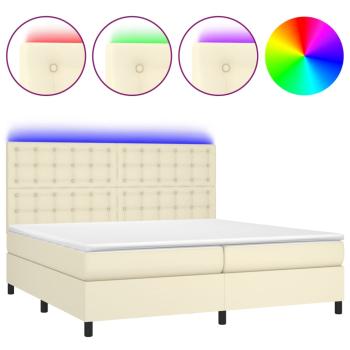 Boxspringbett mit Matratze & LED Creme 200x200 cm Kunstleder