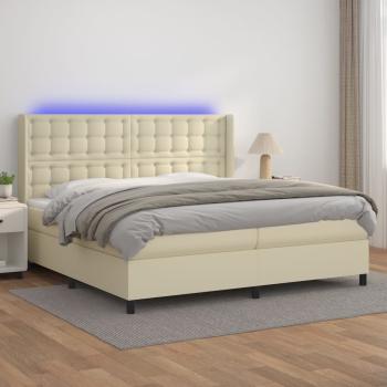ARDEBO.de - Boxspringbett mit Matratze & LED Creme 200x200 cm Kunstleder