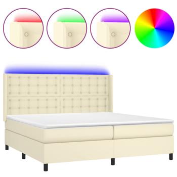 Boxspringbett mit Matratze & LED Creme 200x200 cm Kunstleder