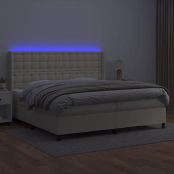 Boxspringbett mit Matratze & LED Creme 200x200 cm Kunstleder
