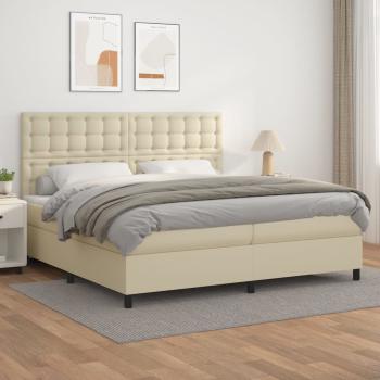 ARDEBO.de - Boxspringbett mit Matratze Creme 200x200 cm Kunstleder