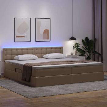 Bett mit Stauraum und LED Hellgrau 200 x 200 cm Kunstleder
