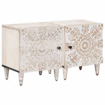 ARDEBO.de - Nachttisch 2 stk. Weiß 40 x 33,5 x 46 cm Massivholz Mango