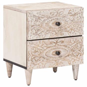 ARDEBO.de - Nachttisch Weiß 40 x 33,5 x 46 cm Massivholz Mango