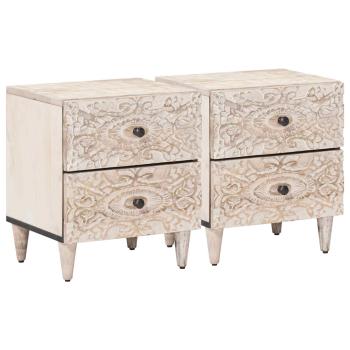 ARDEBO.de - Nachttisch 2 stk. Weiß 40 x 33,5 x 46 cm Massivholz Mango