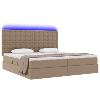 Bett mit Stauraum und LED Cappuccino 200 x 200 cm Kunstleder