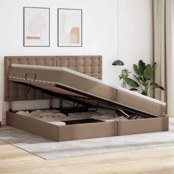 Bett mit Stauraum und LED Cappuccino 200 x 200 cm Kunstleder