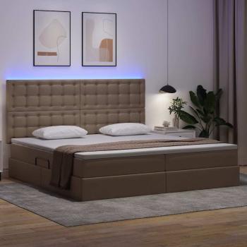 Bett mit Stauraum und LED Cappuccino 200 x 200 cm Kunstleder