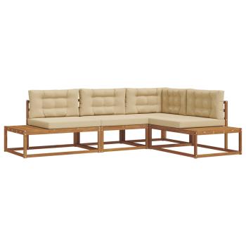 Outdoor-Sofagarnitur 4 stk. 4-Sitzer Polyester Natur und Beige
