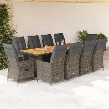 ARDEBO.de - 11-tlg. Garten-Bistro-Set mit Kissen Grau Poly Rattan